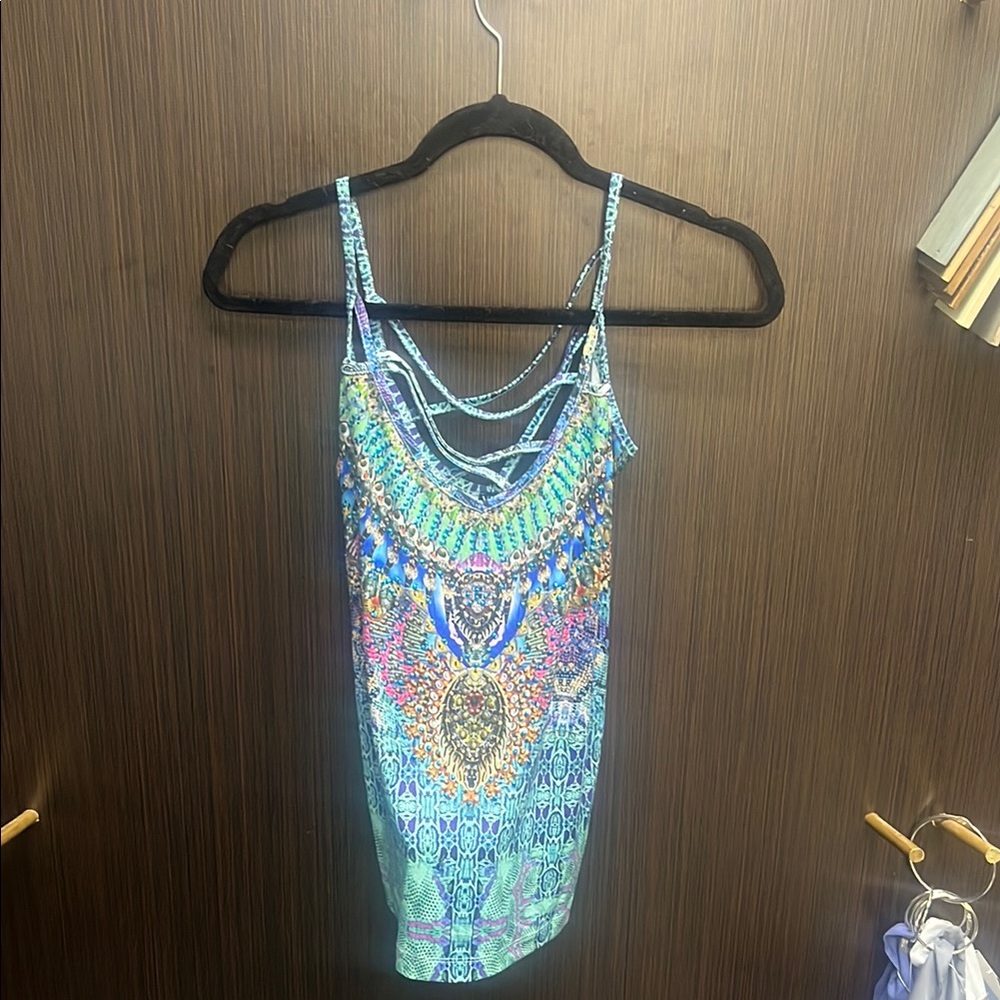 VENUS Blue and Pink Camisole with Embellished Graphic Design